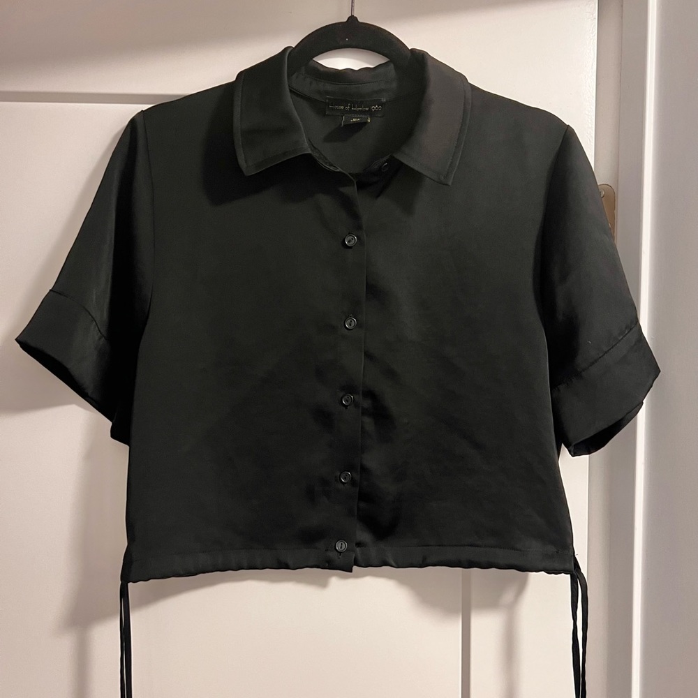 House of Harlow 1960 Black Crop Drawstring Top